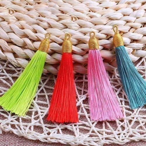 5pcs/lot Craftwork Gold Thread Cap Polyester Tassels 85mm Long Colorful Fringe Brush For Earring Charm Pendants DIY Jewelry Make