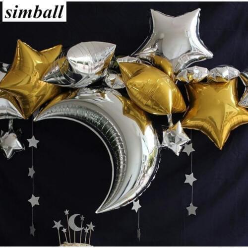 5pcs Wedding Party Decoration 18inch Star Helium Foil Balloons 36inch Moon Shape Foil Ballon Baby Shower Birthday Party Supplies