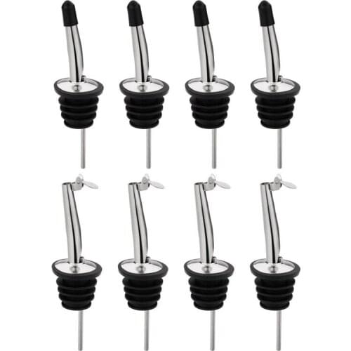 8 PACK Liquor Pour Spout Set Stainless Steel Olive Oil Bottle Speed Pourers Tapered Spout Flow Wine Beer Bartend Tool with Dust