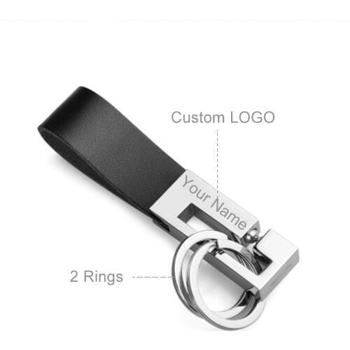 Personalized Leather 2 Ring Keychain Custom Logo Leather Mens Simple Key chains Holder Keyfob Lettering Keyring Men Accessories