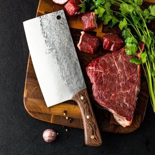 Forged cutting double kitchen knife hammer grain stainless manganese steel chef knife wings wooden handle household
