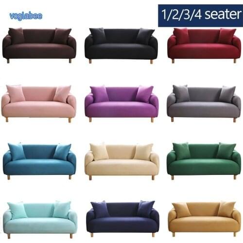 Elastic 1/2/3/4 Seater Sofa Cover Solid Color L Shape Slipcovers Stretch Adjustable Protector For Living Room Enough Foam Stick
