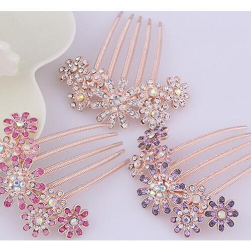 FORSEVEN Pearl Flowers Crystal Rhinestone Five-toothed Hair Comb Diamante Headpiece Women Wedding Hair Jewelry Accessories JL