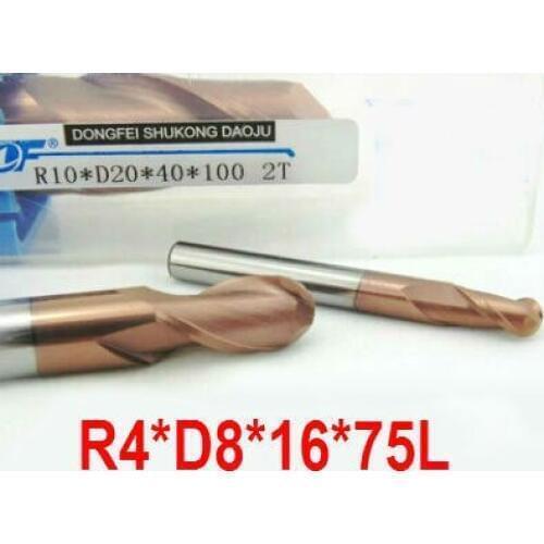 2 Flutes Milling tools Milling cutter Ball nose End Mill CNC router bits hrc55 R4*16*D8*75L
