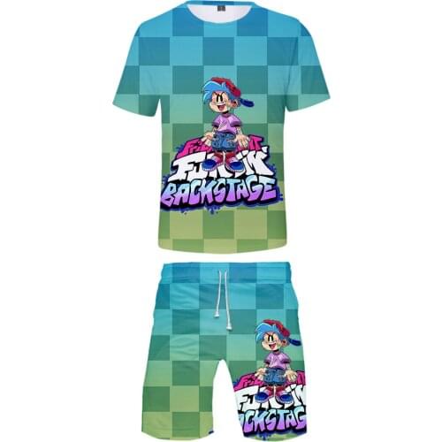 Friday Night Funkin 3D Print Summer Short Sleeve T-shirt and Beach Shorts 2 Piece Set Casual Sportswear Male Clothes Streetwear