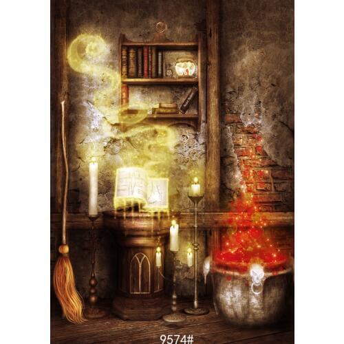 Halloween Backdrop Broom Candle Bookshelf in Mysterious Old House Photography Backdrops Vinyl Cloth Backgrounds for Photo Studio
