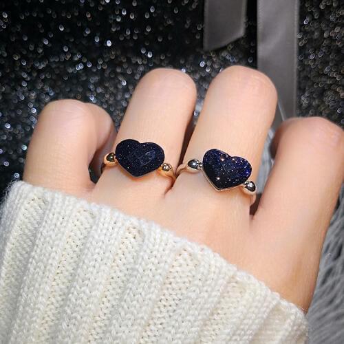 MOONROCY Crystal Rings Heart Shape Drop Shipping Blue Sands Black Rose Gold Color Crystal Jewelry Wholesale for Women Girl Gift