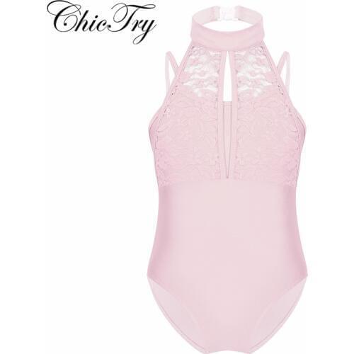 Little Kids Girls Spaghetti Shoulder Straps Turtle Neck Lace Overlay Bodice Ballet Dance Gymnastics Leotard Jumpsuit Romper