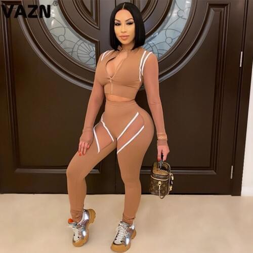 VAZN 2021 Hot Fitness Gym Sport Suit Bandage Fashion Elegant Sexy High Street Set Holiday Women Young Energetic Set