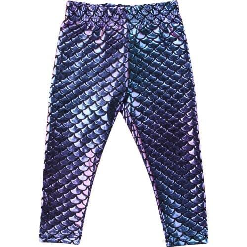 Hot Seller Kid Girl Skinny Mermaid Shiny Fish Scale Leggings Stretchy Pants Pencil Trousers Age 1-5T