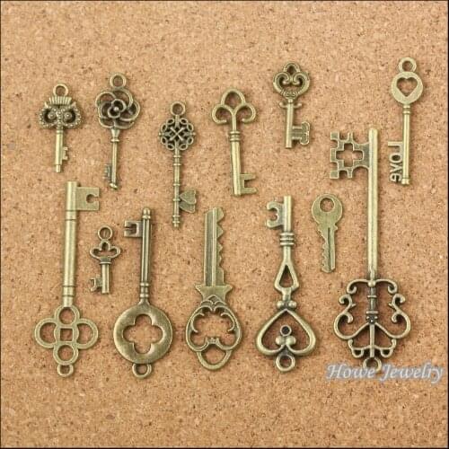 Mix 117 pcs Antique bronze variety of styles Keys Pendant Alloy DIY Fashion charm Bracelet Necklace Jewelry Accessories 10012