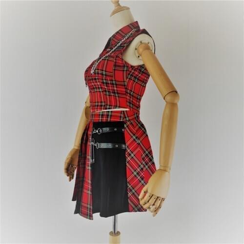 Goth Red Skirt Women Pleat Skirt Harajuku Preppy Style Plaid Skirts Mini Cute Japanese School Uniforms Ladies Jupe Kawaii Skirt