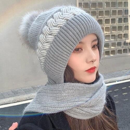 Fashion Women Stretchy Knitted Skullies Beanies Hat Solid Snood Scarf Warm Beanie For Womem Autumn Winter Female Beanie Cap