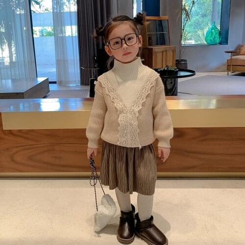 Fashion Lace Knitting Autumn Spring Winter Sweater Baby Girls Kids Childrens Warm Plus Velvet Thicken Top Princess Long Sleeve