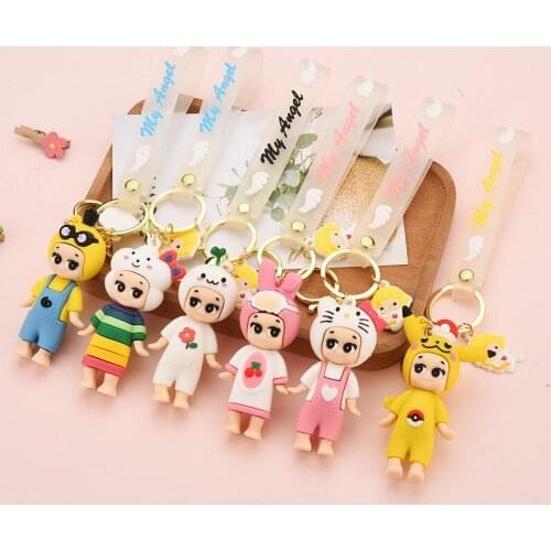 Cartoon Little Girl Doll Key Chain New Resin PVC Anime Keyring for Women Girl Backpack Car Pendant Charm Keychains Gifts