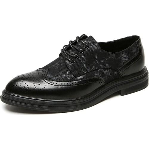 Men Dress Shoes Handmade Brogue Style Paty Leather Wedding Shoes Men Flats Leather Oxfords Formal Shoes
