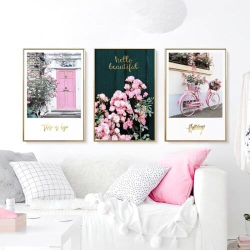 Pink courtyard Wall art Landscape canvas painting Wall Pictures for Living Room Nordic Decoration Pictures morden Home decor