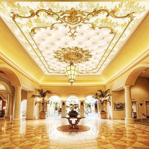 Custom Photo Wall Paper European Style Gold Pattern Ceiling Murals Hotel Restaurant Living Room Luxury Wallpaper Papel De Parede