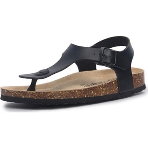 Newest Fashion Cork Sandals 2020 New Men Summer Buckle Strap Solid Beach Slipper Flip Flops Sandals Shoe Flat black white red 45