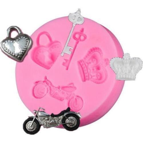 New Cooking Tools Cake Tools Love Lock Motobike Crown Silicone Fondant Cake Chocolate Mold Craft Decorating Tools Mould D012