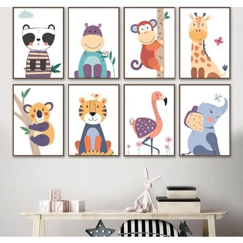 Panda Deer Lion Elephant Flamingo Koala Animal Wall Art Canvas Painting Nordic Posters And Prints Wall Pictures Kids Room Decor