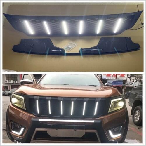 FRONT RACING GRILLS BUMPERS MASK GILL WITH LED DRL ACCESSORIES ABS MATTE BLACKG RILLE FIT FOR NISSAN NAVAR NP300 2015-2017 CAR