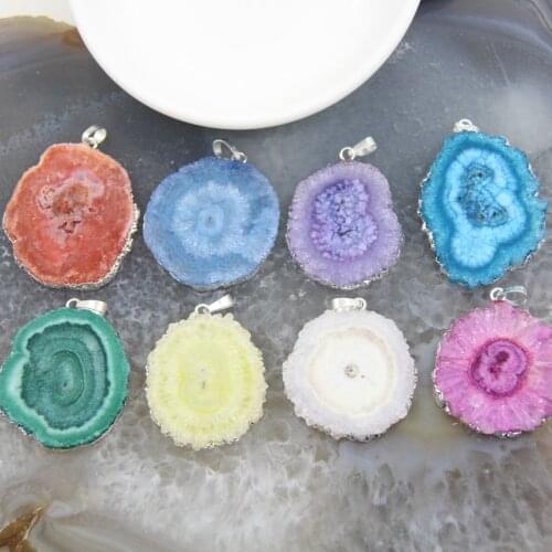 1pcs Irregular Oval Sun Flower Druzy Geode Agates Silvery Pendant For DIY Jewelry Woman Necklace Earring Making Accessories