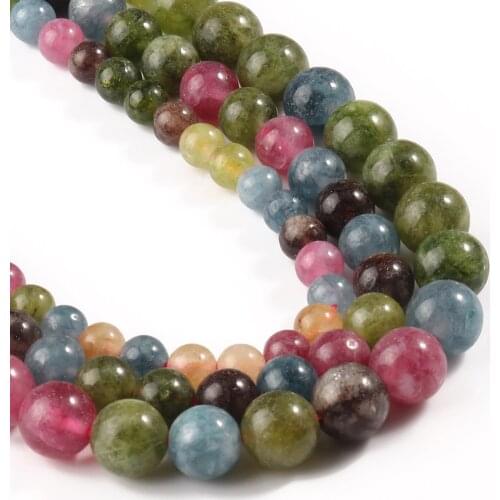 Natural Colorful Tourmaline Stone Beads for Jewelry Making DIY Charm Bracelet Neckalce Accessories 6 8 10mm Round Spacer Beads
