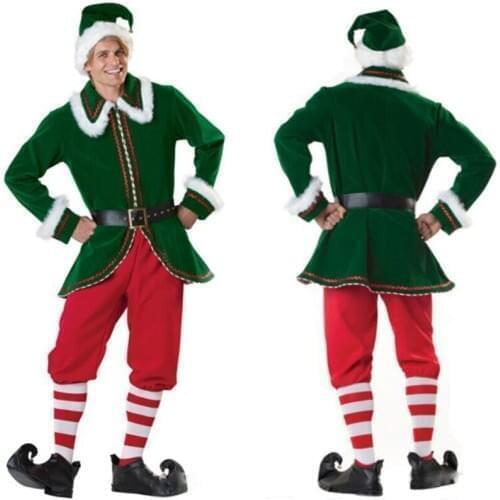 Deluxe Christmas Green Elf Mens Christmas Costume Party Stage Performance Cosplay Costume christmas costume