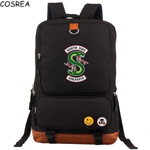 South Side Serpents Riverdale Serpents Snake School Backpack Black Shoulder Travel Bag for Teen Mens Women Casual Laptop Bags