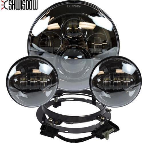 DOT 7" Inch Black 40W for 7inch moto LED Headlight+ 2 x 4 1/2" Fog Light Passing Lamps With Adapter Ring for 7inch Motorcycle