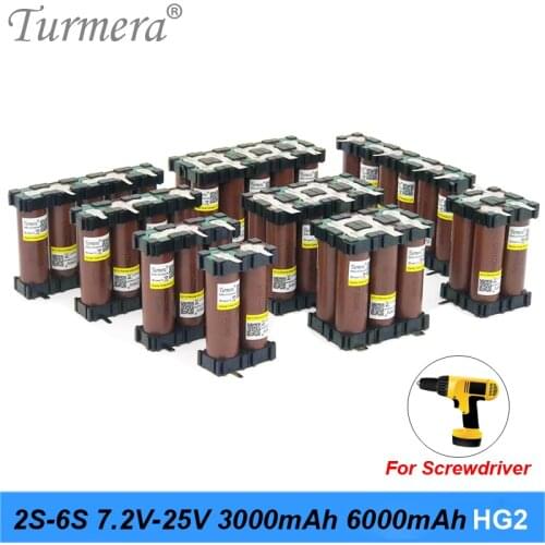Turmera 3S 4S 5S 18650 HG2 3000mAh 6000mAh 30A Battery with Holder Soldering for 10.8V 12V 16.8V 18V 21V 25V Screwdriver Battery