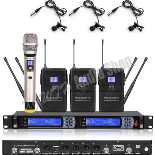 UHF Channel Wireless Microphone System with 3 Bodypack Transmitter 3 Lavalier Handheld Mic 1 Receiver Audio Cable Power Adapter