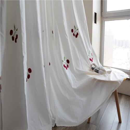 Embroidered Red Cherry Design Cotton Linen Curtains For Living Room Bedroom Fresh White Tulle Sheer Curtain Window Drapes