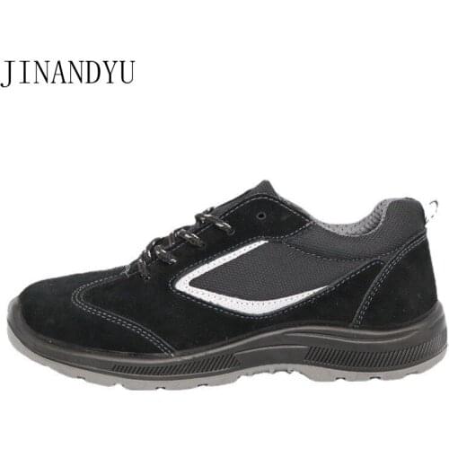 Black Cow Suede Work Safety Shoes Mens Anti-smashing Anti-piercing Safety Shoes All Seasons Soft Breathable Work Shoes Women