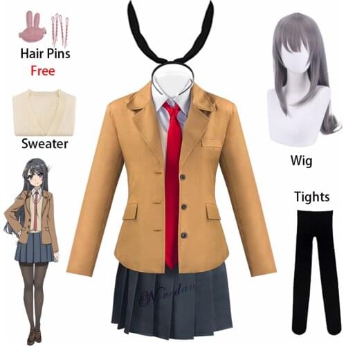 Anime Sakurajima Mai Cosplay Seishun Buta Yarou Wa Bunny Girl Women School Uniform Wig Halloween Costume Party Suit Ears