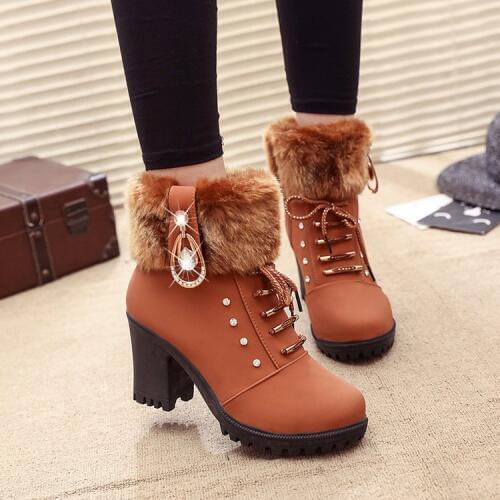 Women Boots Ankle Boots For Women High Heel Boots Winter Female Shoes Hoof Heel Warm Size 35-41Botas Mujer