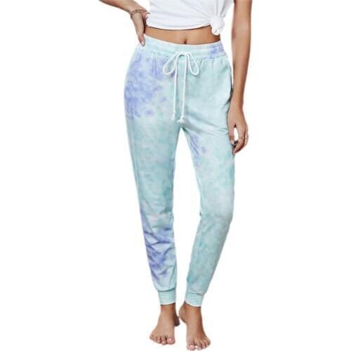Women’s Korean Casual Trousers Fashion Tie-dye High Waist Lace up Beam Feet Sports Pants Summer Yoga Streetwear