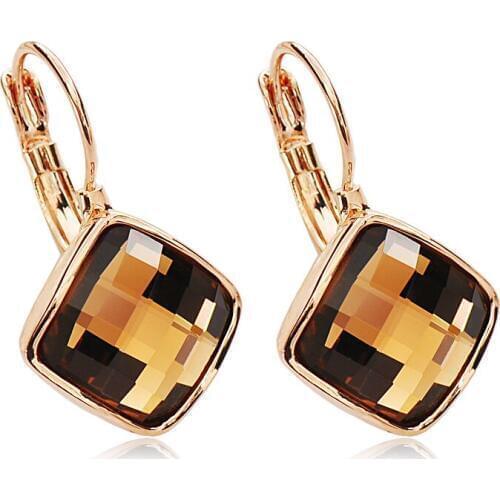 Ociki Rose Gold Color Brown Blue Green Purple Red Square Crystal Earrings for Women Gift Drop Shipping Jewelry Wholesale
