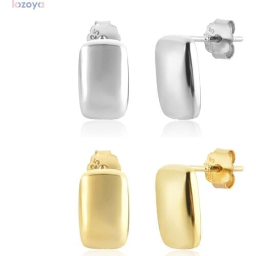 LOZOYA 925 Sterling Silver 2021 Plain Square Simple Stud Earring Women Fashion Fine Jewelry Piercing Clips Pendiente Rock Punk