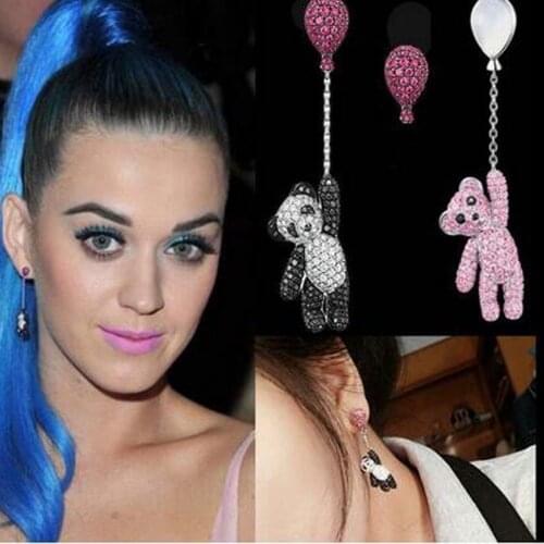 New Drop Earings for Women Luxury Cute Crystals Pink Black Panda Hanging Earings Balloons Chain Long Eardrop Pendientes Brinco