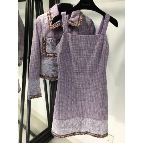 Fashion 2021 new ladies tweed suit short coat + suspender dress 2-piece set 1016