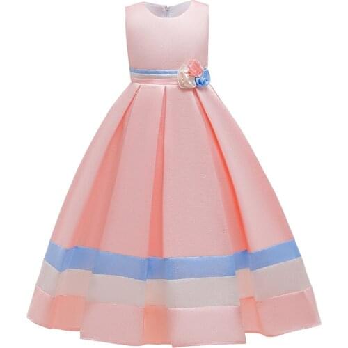 2021 New Girls Dress Sleeveless Long Skirt Bright Silk Bark Satin Wedding Dress Long Evening Dress