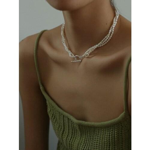 Layered OT Chain Real Pearl Choker Necklaces Women Jewelry Runway T Show Party Rare Top Japan Korea Fashion