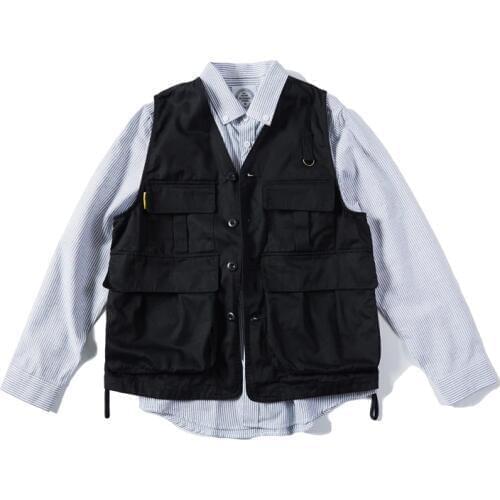 Cargo Vest Men Summer New Japanese Tide Mens Armor Outdoor Fishing Retro Mens Vests Outerwear Sleeveless Jacket