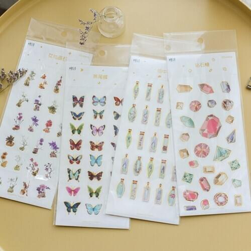1sheet Retro Gold bronzing Planet Star Sky Dream Crystal Season Flowers Decoration Planner Diary DIY hand scrapbook Stickers