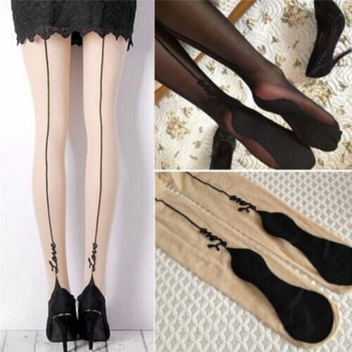 1 Pair Fashion Female Sexy Stockings Pantyhose English Love Letter Tattoo Jacquard For Woman Girl