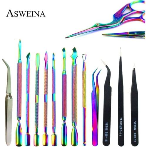 1pcs Stainless Steel Colorful Nail Art Tool Nail Cuticle Cutter Scissor Dead Skin UV Gel Remover Pusher