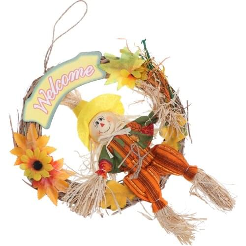 1pc Adorable Autumn Fall Harvest Decoration Hanging Scarecrow Ornament Scarecrow Wreath for Garden School Bar