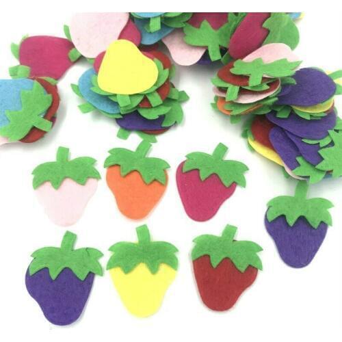 DIY 100PCS Mixed Colors Strawberry shape Felt Appliques scrapbooking decoration Crafts 35mm